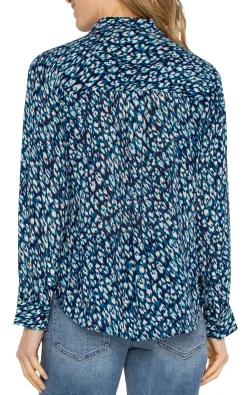 Tops-Liverpool Los Angeles BUTTON UP WOVEN BLOUSE Bluetopazanimal
