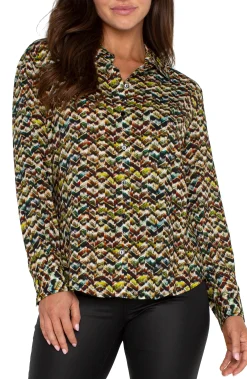 Tops-Liverpool Los Angeles BUTTON UP WOVEN BLOUSE Tourmalinemulti