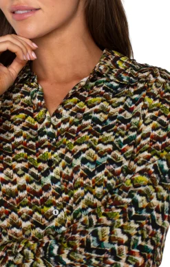 Tops-Liverpool Los Angeles BUTTON UP WOVEN BLOUSE Tourmalinemulti