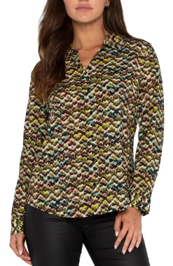 Tops-Liverpool Los Angeles BUTTON UP WOVEN BLOUSE Tourmalinemulti