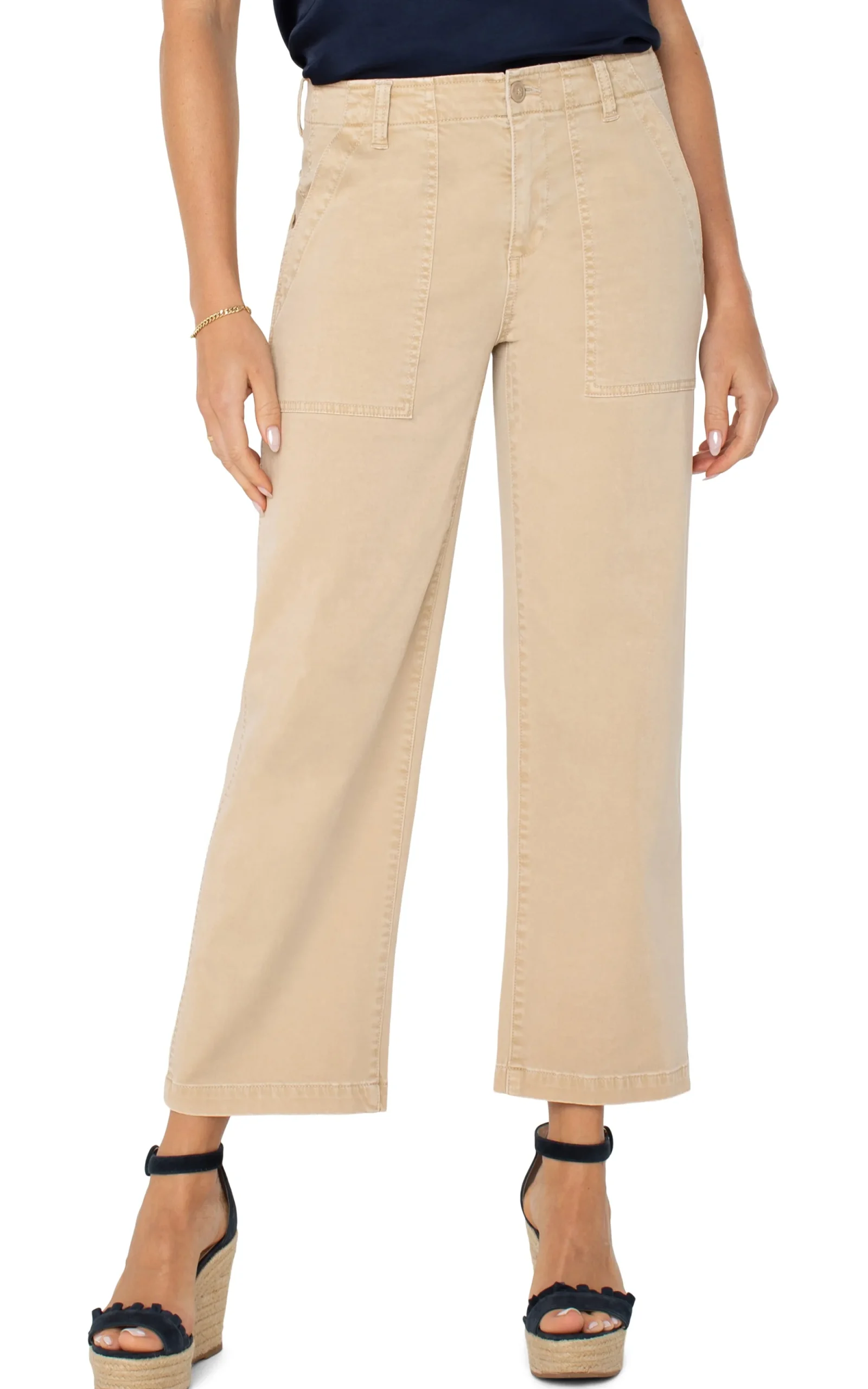 Pants|Crops-Liverpool Los Angeles CARGO WIDE LEG CROP Cappuccino