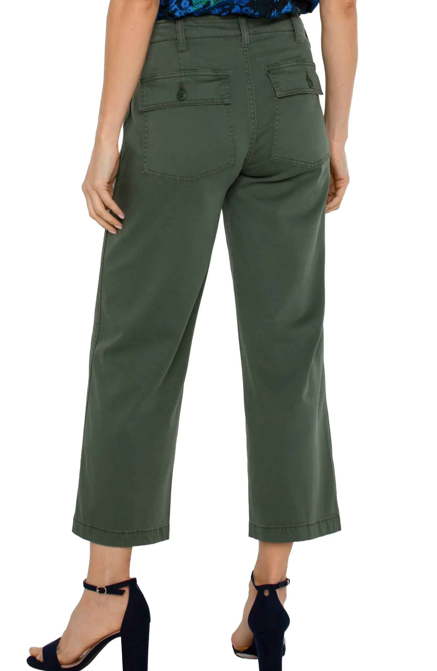 Pants|Crops-Liverpool Los Angeles CARGO WIDE LEG CROP Mossgreen