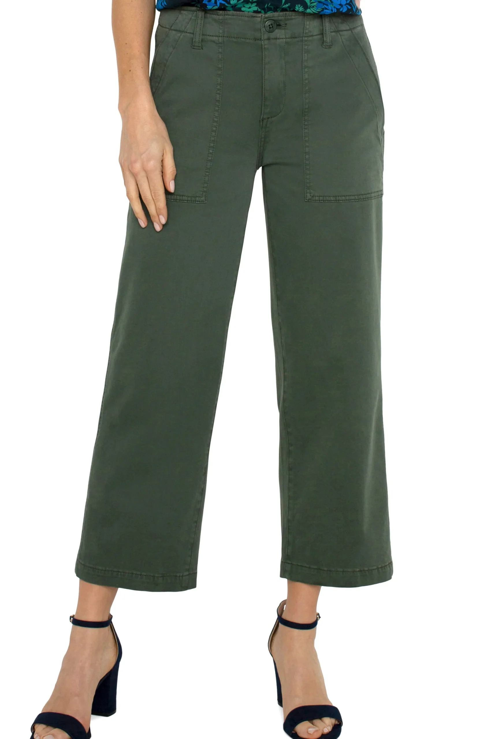 Pants|Crops-Liverpool Los Angeles CARGO WIDE LEG CROP Mossgreen