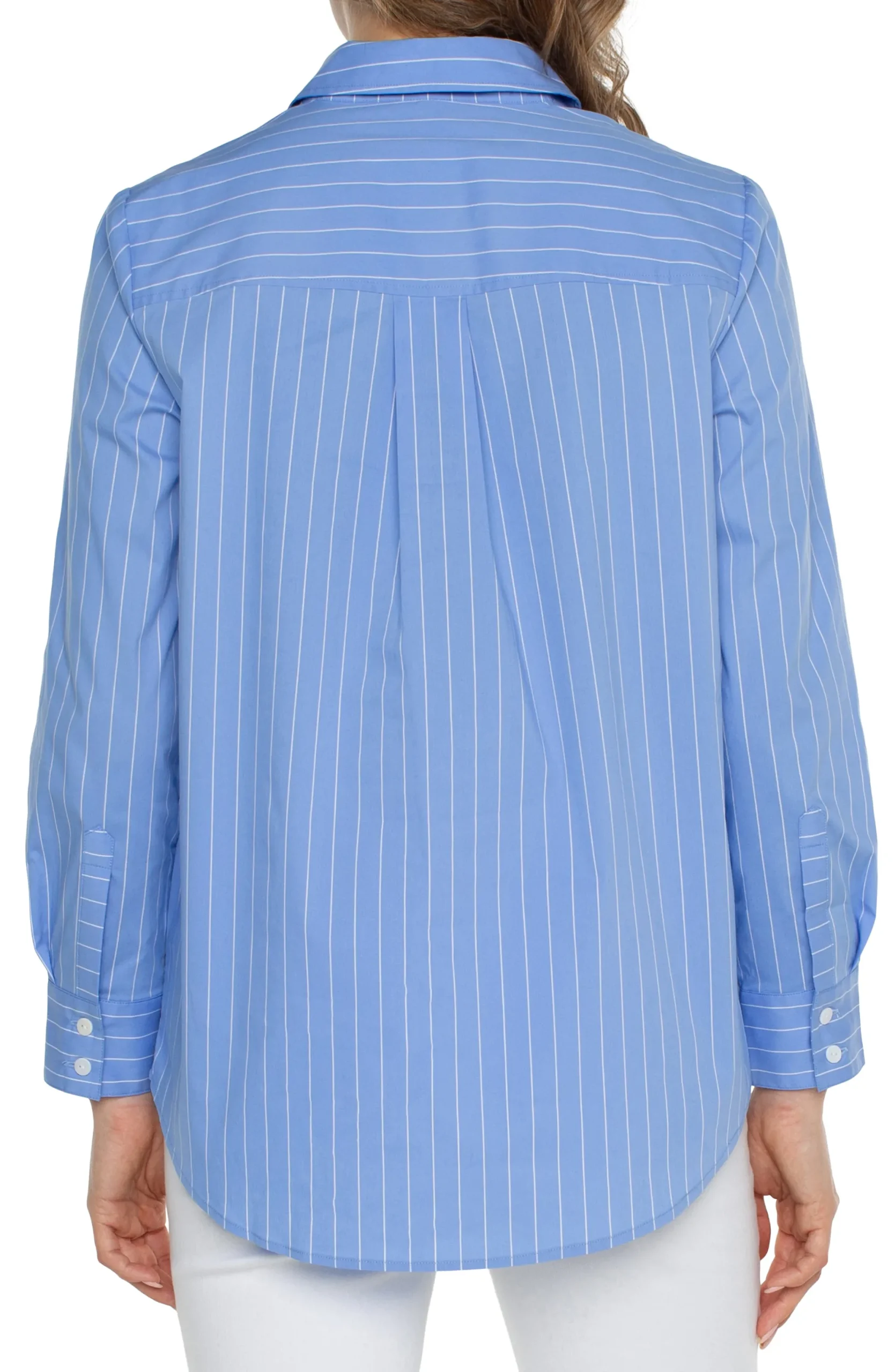 Tops-Liverpool Los Angeles CLASSIC BUTTON FRONT POPLIN SHIRT Lightbluewhitepinstripe