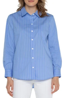 Tops-Liverpool Los Angeles CLASSIC BUTTON FRONT POPLIN SHIRT Lightbluewhitepinstripe