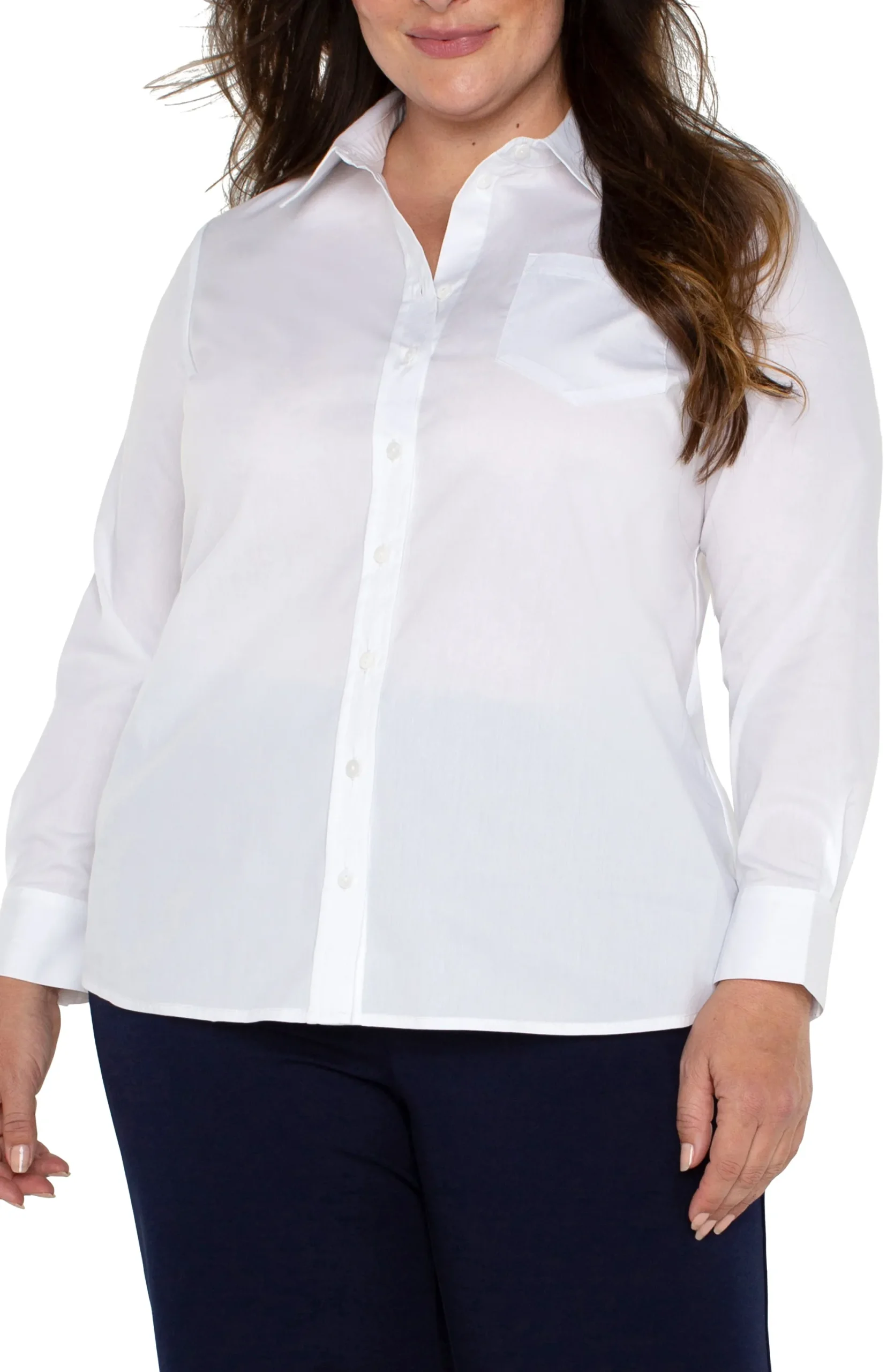 Tops-Liverpool Los Angeles CLASSIC BUTTON FRONT POPLIN SHIRT White