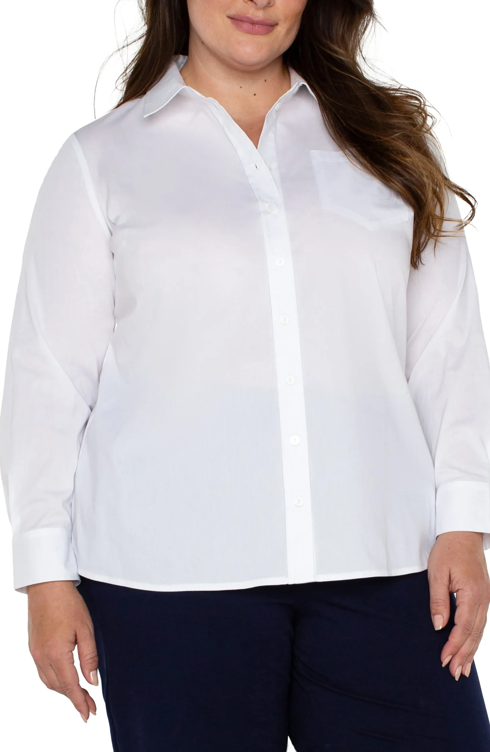Tops-Liverpool Los Angeles CLASSIC BUTTON FRONT POPLIN SHIRT White