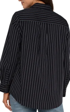 Tops-Liverpool Los Angeles CLASSIC BUTTON FRONT POPLIN SHIRT Blackwhitepinstripe