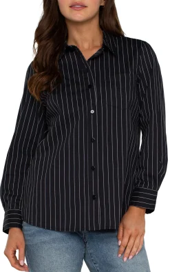 Tops-Liverpool Los Angeles CLASSIC BUTTON FRONT POPLIN SHIRT Blackwhitepinstripe