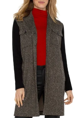 Coatigans-Liverpool Los Angeles COATIGAN WITH SWEATER SLEEVES Blacktanherringbone