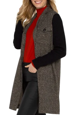 Coatigans-Liverpool Los Angeles COATIGAN WITH SWEATER SLEEVES Blacktanherringbone