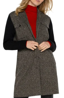 Coatigans-Liverpool Los Angeles COATIGAN WITH SWEATER SLEEVES Blacktanherringbone