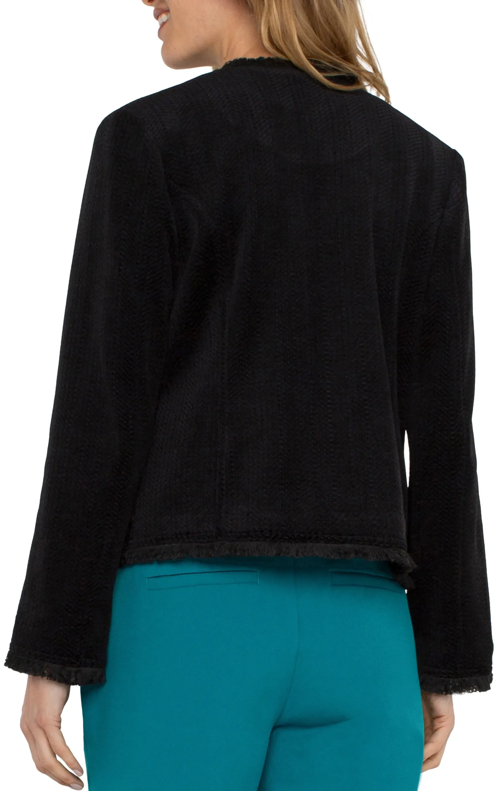 Jackets-Liverpool Los Angeles COLLARLESS JACKET WITH FRAYED EDGES Black