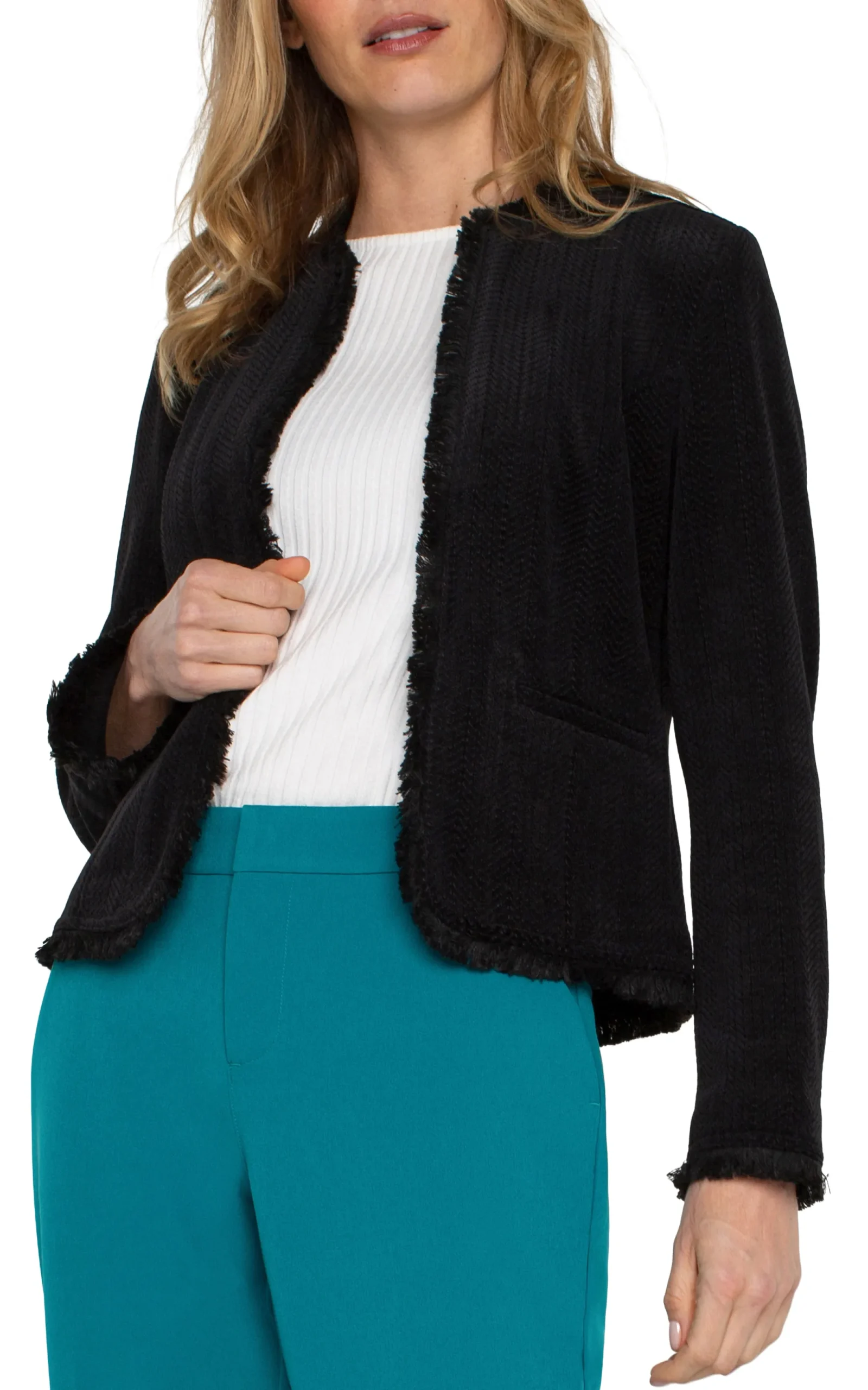 Jackets-Liverpool Los Angeles COLLARLESS JACKET WITH FRAYED EDGES Black