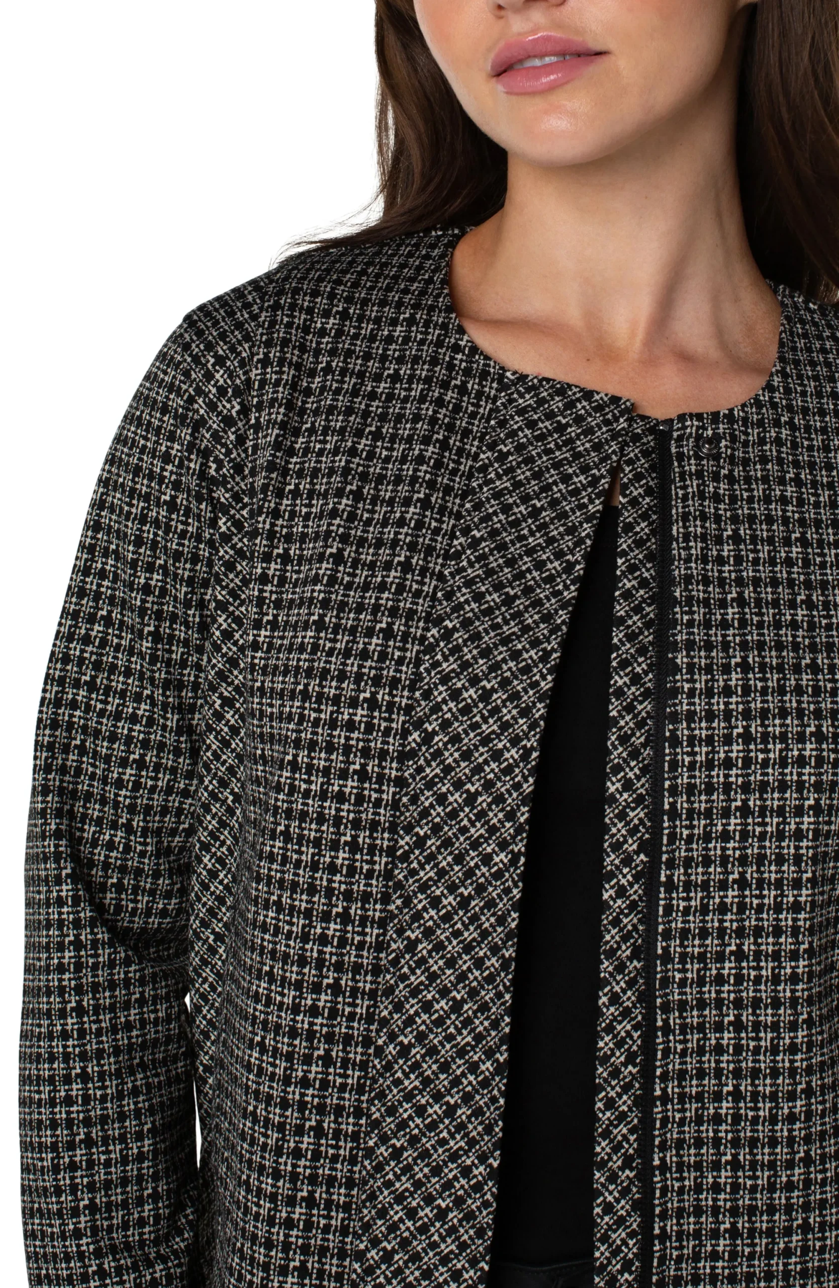 Jackets-Liverpool Los Angeles COLLARLESS ZIP UP JACKET Blacktanlatticeplaid