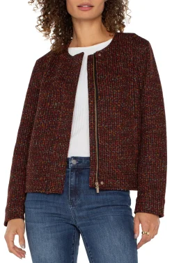 Jackets-Liverpool Los Angeles COLLARLESS ZIP UP JACKET Bordeauxmulti