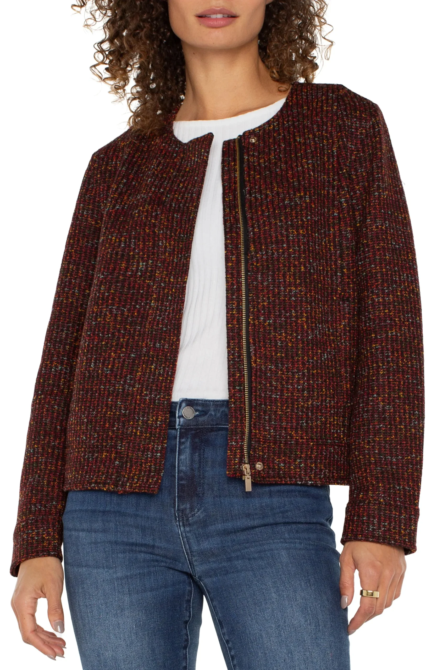 Jackets-Liverpool Los Angeles COLLARLESS ZIP UP JACKET Bordeauxmulti