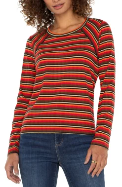 Tees-Liverpool Los Angeles CREW NECK LONG SLEEVE KNIT TOP Burntorangemultistripe