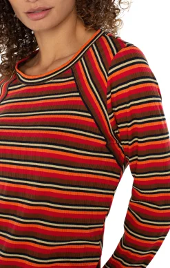 Tees-Liverpool Los Angeles CREW NECK LONG SLEEVE KNIT TOP Burntorangemultistripe