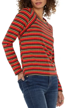 Tees-Liverpool Los Angeles CREW NECK LONG SLEEVE KNIT TOP Burntorangemultistripe