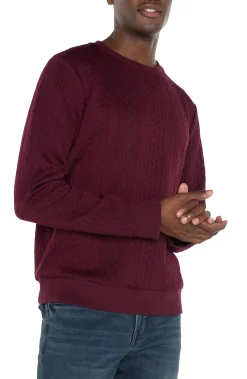 Sweaters|Shirts-Liverpool Los Angeles CREW NECK PULLOVER Burgundy