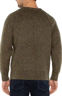 Sweaters-Liverpool Los Angeles CREW NECK RAGLAN SWEATER Olivemulti