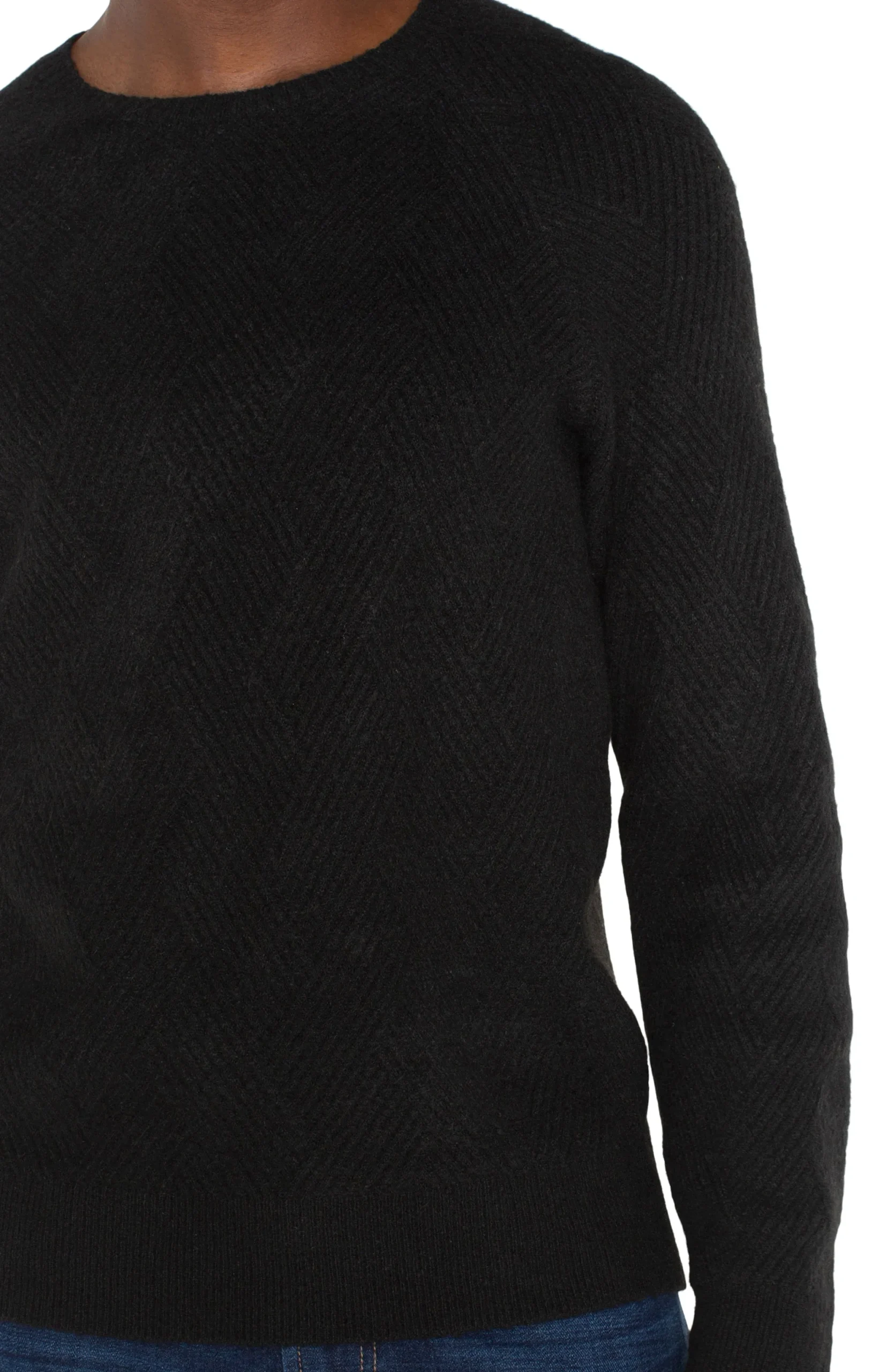 Sweaters-Liverpool Los Angeles CREW NECK RAGLAN SWEATER Black