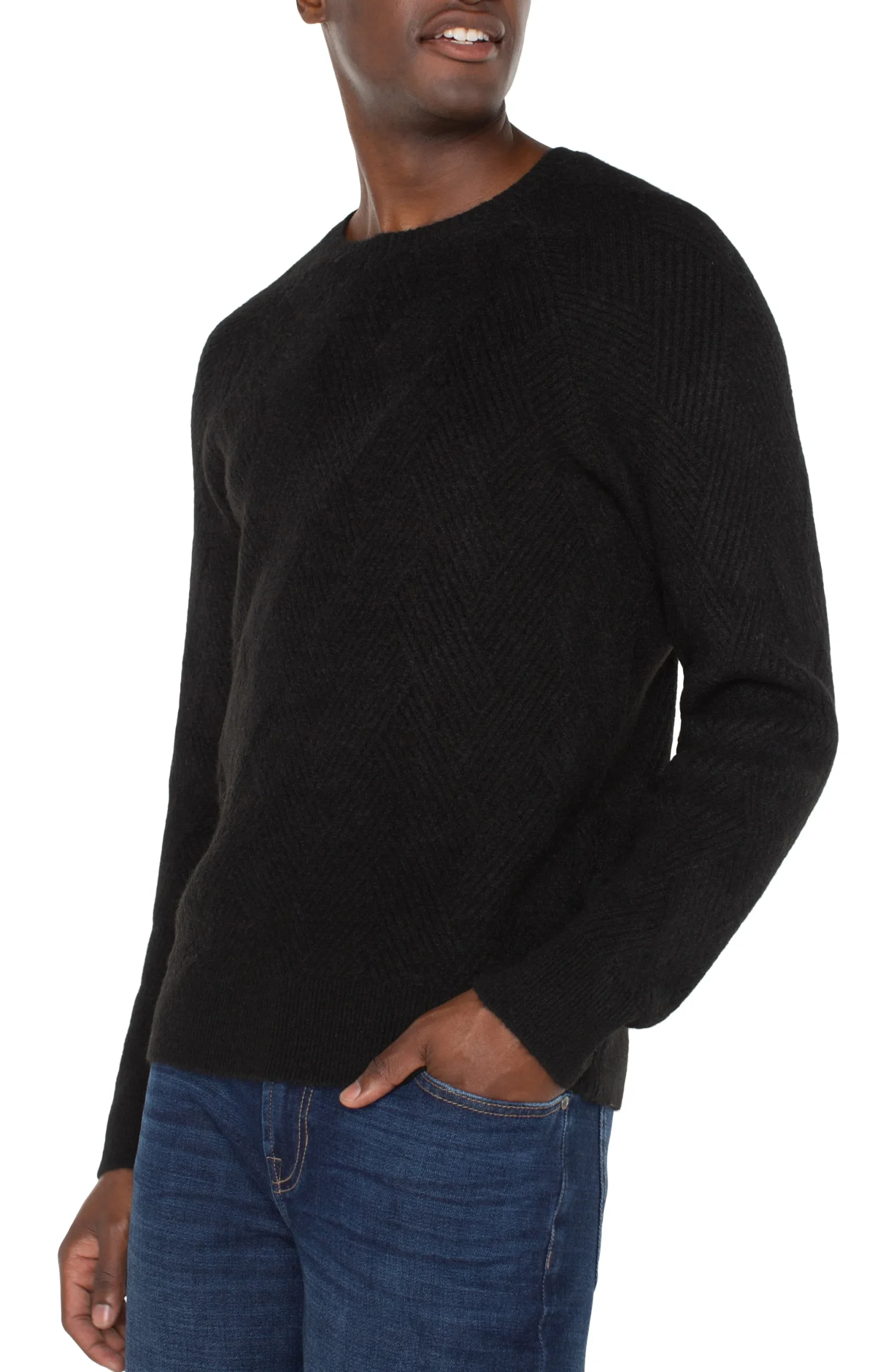 Sweaters-Liverpool Los Angeles CREW NECK RAGLAN SWEATER Black