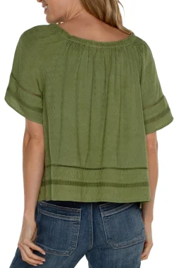 Tops-Liverpool Los Angeles CROPPED BELL SLEEVE WOVEN TOP Eucalyptus