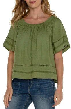 Tops-Liverpool Los Angeles CROPPED BELL SLEEVE WOVEN TOP Eucalyptus