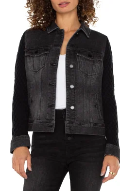 Jackets|Jackets-Liverpool Los Angeles DENIM JACKET WITH SWEATER SLEEVES Arvisdrive