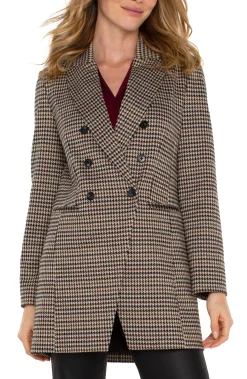 Jackets-Liverpool Los Angeles DOUBLE BREASTED LONGLINE BLAZER Blacktanhoundstooth