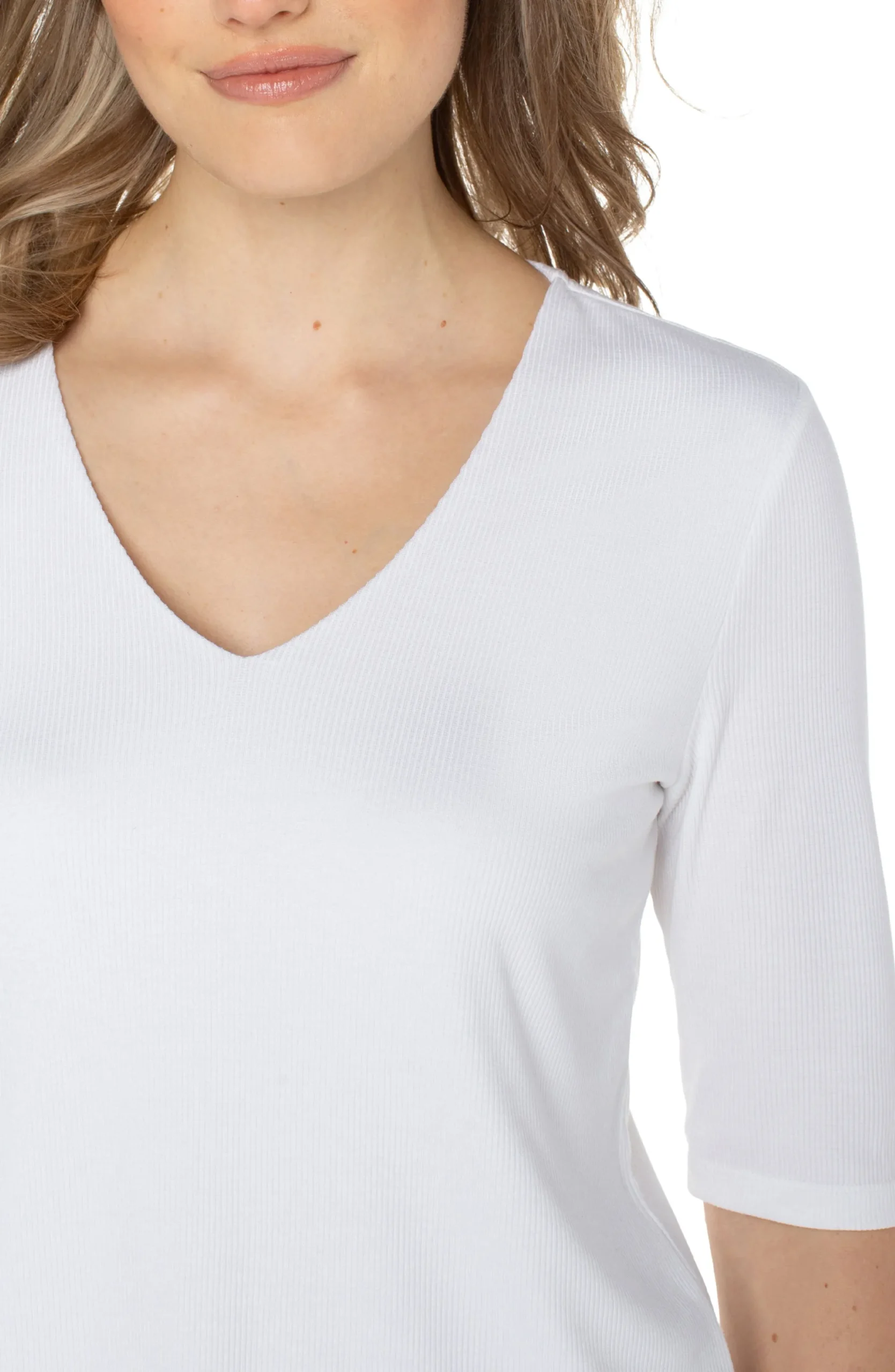 Tees-Liverpool Los Angeles DOUBLE LAYER V-NECK RIB KNIT TOP Cream