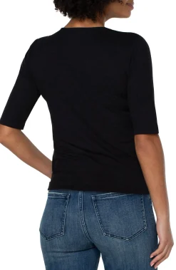 Tees-Liverpool Los Angeles DOUBLE LAYER V-NECK RIB KNIT TOP Black