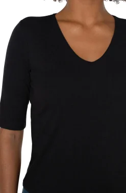Tees-Liverpool Los Angeles DOUBLE LAYER V-NECK RIB KNIT TOP Black