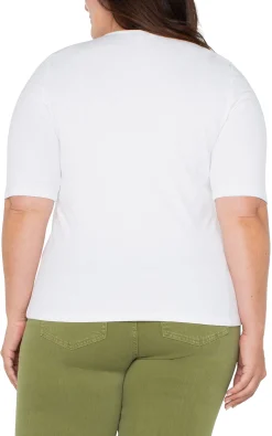 Tops-Liverpool Los Angeles DOUBLE LAYER V-NECK RIB KNIT TOP Cream