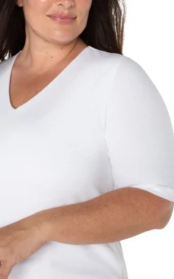 Tops-Liverpool Los Angeles DOUBLE LAYER V-NECK RIB KNIT TOP Cream