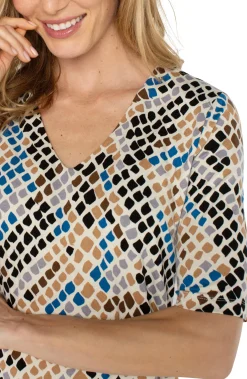 Tees|Tops-Liverpool Los Angeles DOUBLE LAYER V-NECK RIB KNIT TOP Lapissnakemulti