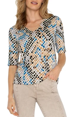 Tees|Tops-Liverpool Los Angeles DOUBLE LAYER V-NECK RIB KNIT TOP Lapissnakemulti