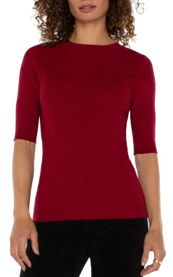 Sweaters-Liverpool Los Angeles ELBOW SLEEVE CREW NECK SWEATER Rubyred