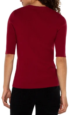 Sweaters-Liverpool Los Angeles ELBOW SLEEVE CREW NECK SWEATER Rubyred