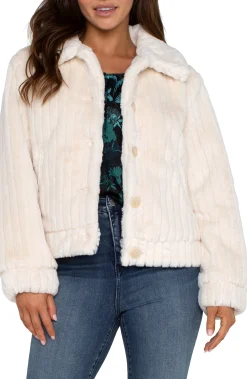 Jackets-Liverpool Los Angeles FAUX FUR TRUCKER JACKET Cream