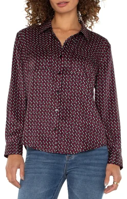 Tops-Liverpool Los Angeles FLAP POCKET BUTTON UP WOVEN BLOUSE Starrubydot