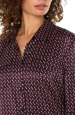 Tops-Liverpool Los Angeles FLAP POCKET BUTTON UP WOVEN BLOUSE Starrubydot