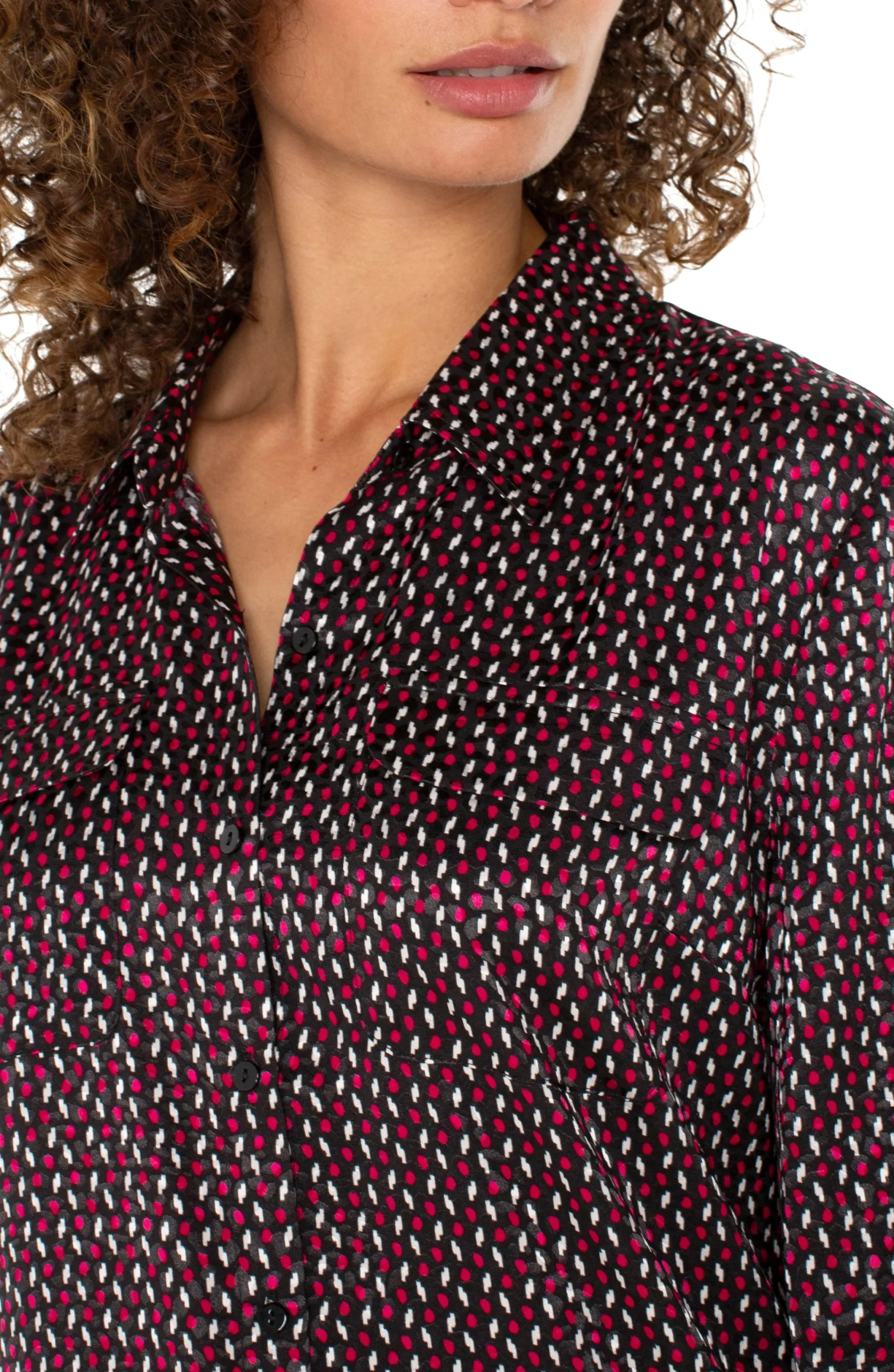 Tops-Liverpool Los Angeles FLAP POCKET BUTTON UP WOVEN BLOUSE Starrubydot