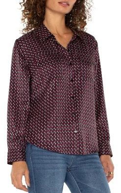 Tops-Liverpool Los Angeles FLAP POCKET BUTTON UP WOVEN BLOUSE Starrubydot