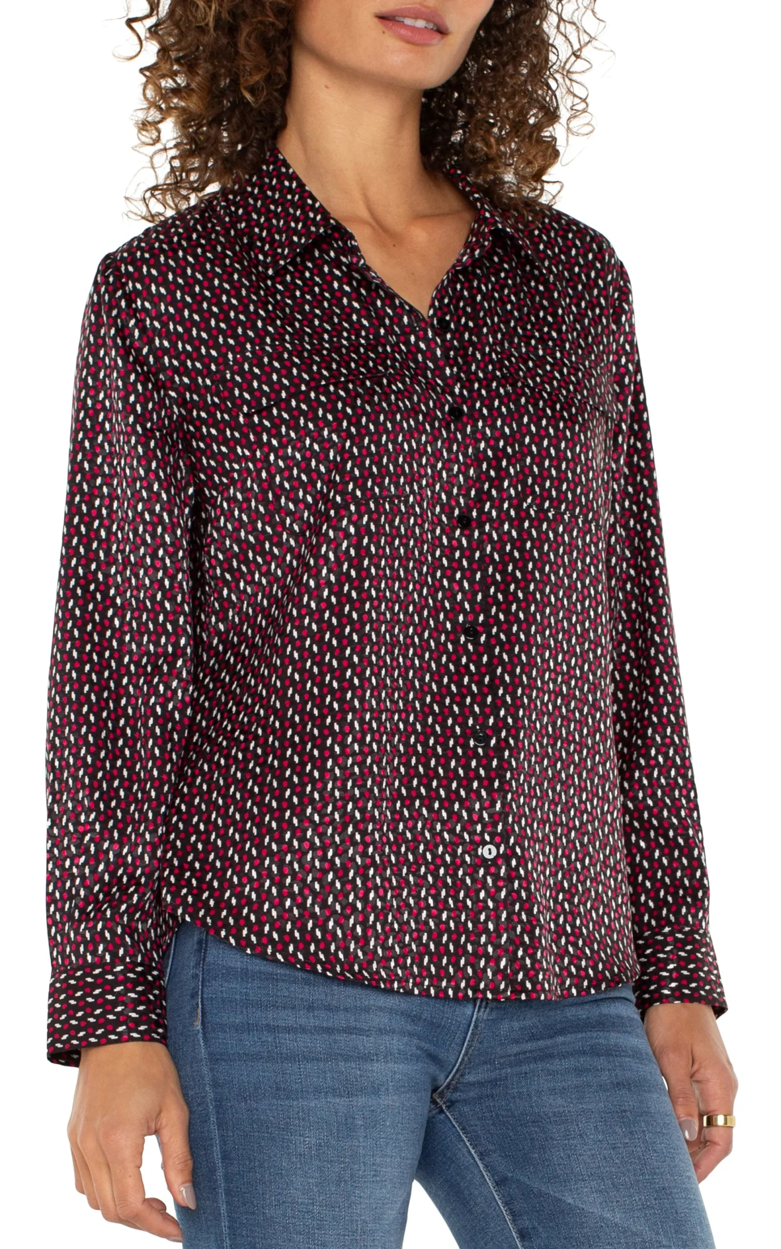 Tops-Liverpool Los Angeles FLAP POCKET BUTTON UP WOVEN BLOUSE Starrubydot