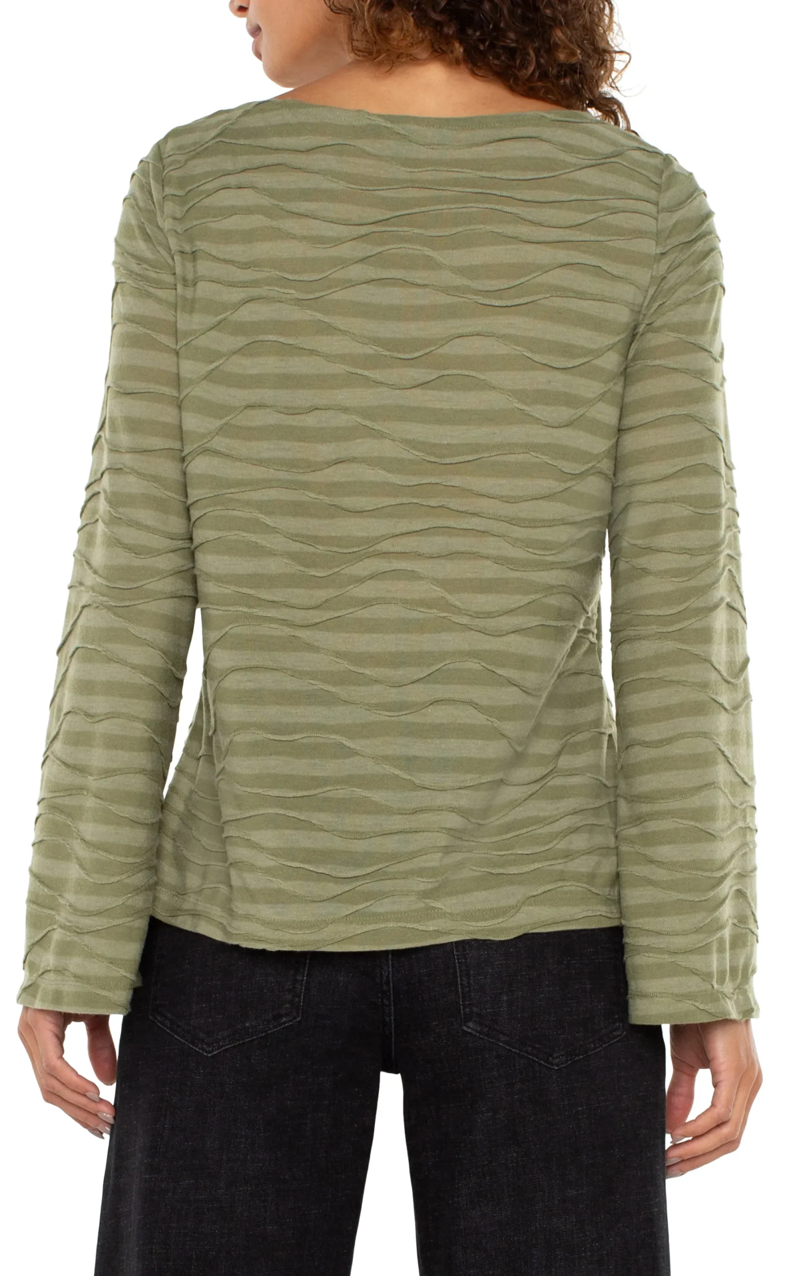 Tees-Liverpool Los Angeles FLARED SLEEVE BOAT NECK KNIT TOP Spanisholivestripe