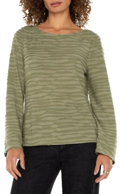 Tees-Liverpool Los Angeles FLARED SLEEVE BOAT NECK KNIT TOP Spanisholivestripe