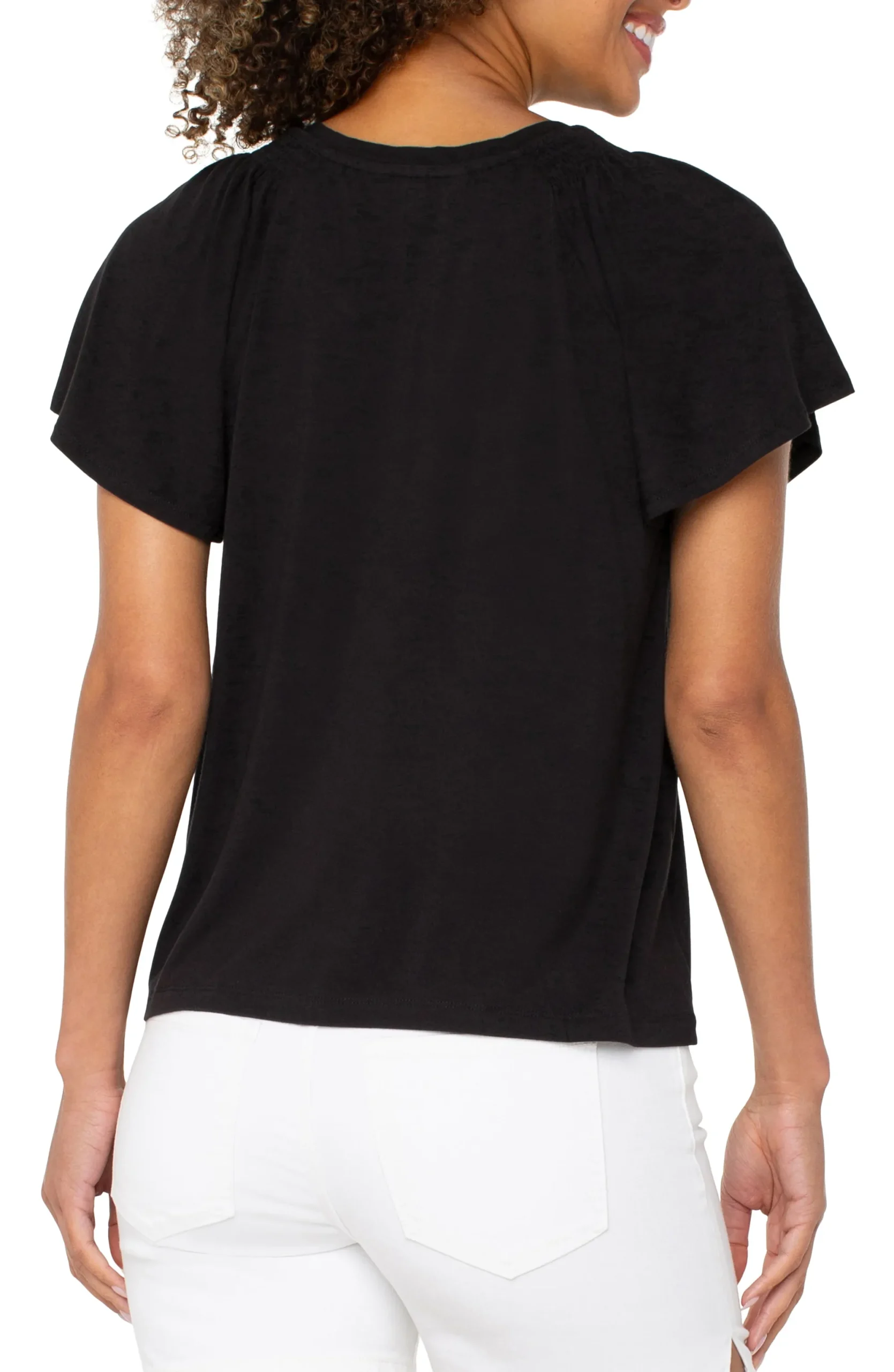 Tees-Liverpool Los Angeles FLUTTER SLEEVE KNIT TOP Black